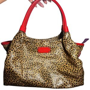 Kate Spade Tote Large Brown Leopard Print Red Leather Handles
